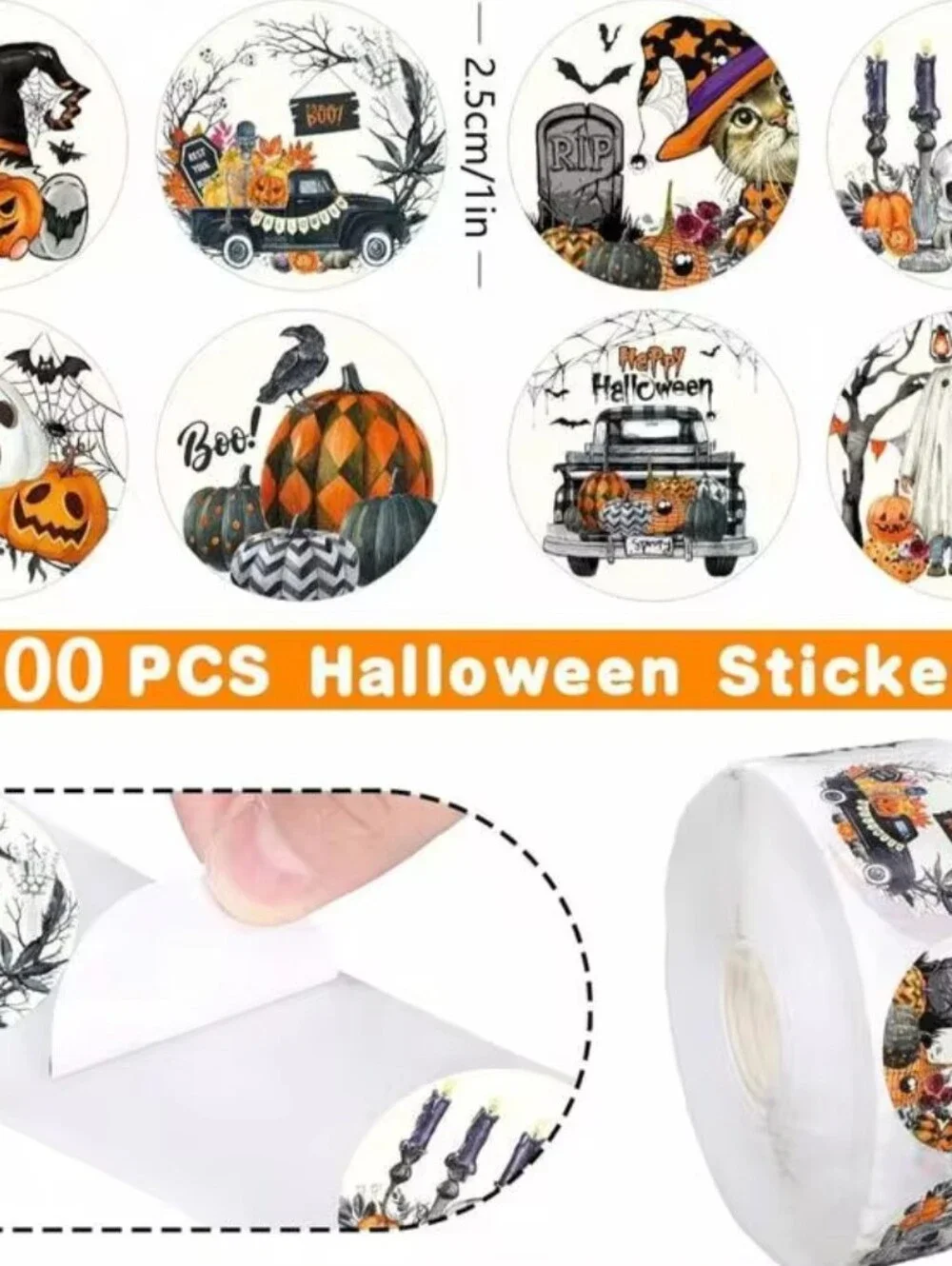 500 Illustration Halloween Stickers - 8 Scary Designs